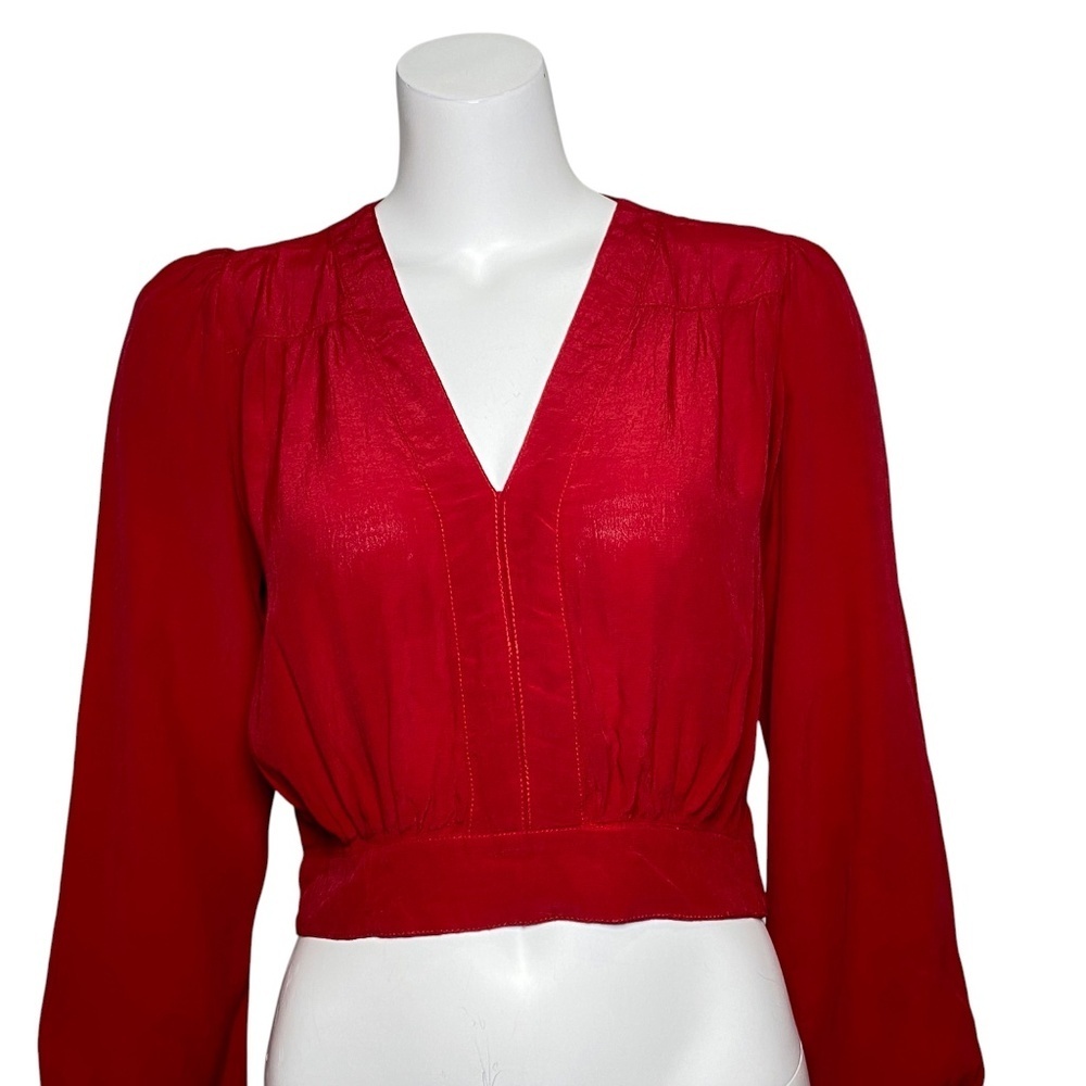 Motel Rocks Crop Top Womens Size S Red Long Sleeve V Neck Pullover Club Party